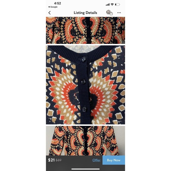 Tabitha Anthropologie Womens Odval Geometric Print Cardigan Sweater Size Small S - Picture 11 of 12